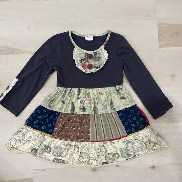 Tutu and Lulu Other - Tutu and Lulu Girls Dress 3-4T Ruffles Patchwork Victorian Stretch Long Sleeve